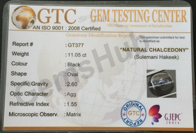 Natural Certified Sulemani Black Hakik Stone, 11.0